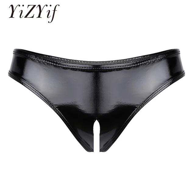 YiZYiF Sexy Women Lingerie Crotch Open Panties Wetlook Patent