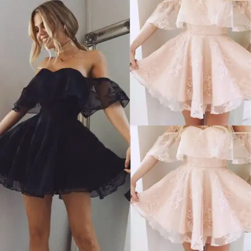 

Summer Fashion Women Formal Elegant Lace Dress Sexy Prom Off Shoulder Party Dresses Wedding Club Mini Short Gown Dresses