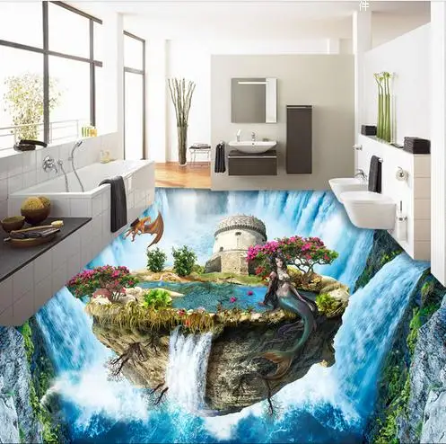 

customize 3d flooring ocean 3d wallpaper walls 3d floor wallpaper waterfall pvc self adhesive waterpoof wallpaper for bathroom