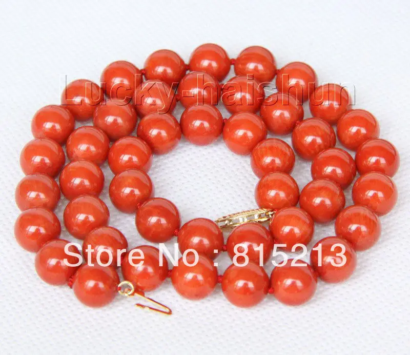 

ddh0021 natural 10mm round dark red coral necklace 14KGP gold clasp 28% Discount