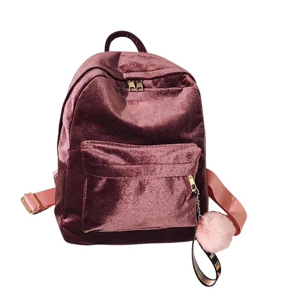 Модный женский бархатный рюкзак, Повседневный, на молнии, для путешествий, сумка для покупок, для подростков, школьный женский рюкзак, zaino donna - Цвет: Dark Purple