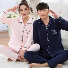 Весенне-осенняя брендовая Домашняя одежда повседневные пижамные комплекты с принтом для пар Мужской Хлопковый пижамный комплект Мужская рубашка с отложным воротником+ штаны