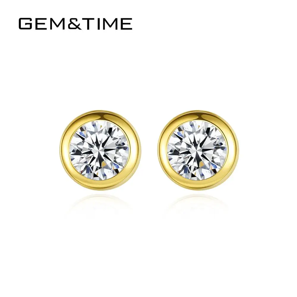 Gem&Time Solid 14k Gold Round Stud Earrings for Women Sunlight Birthstone Wedding Yellow Gold Au585 Fine Jewelry Brincos E14115