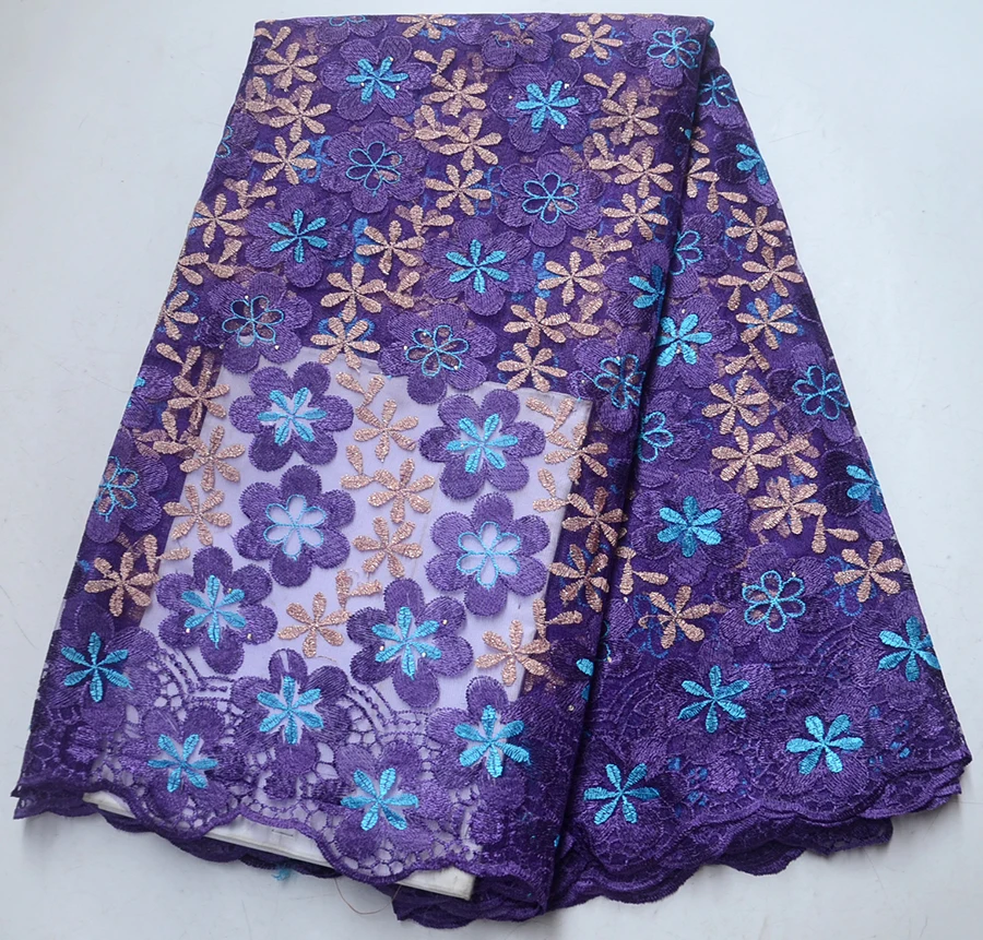 

High Quality Nigerian Lace Fabrics purple With Stones African French Net Lace Fabric Embroidered Tulle Mesh Lace Fabrics