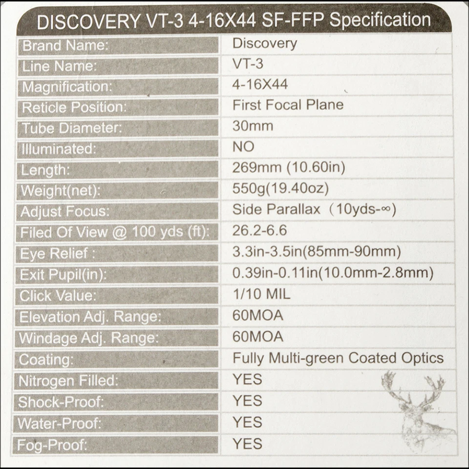 Охотничий оптический VT-3 для обнаружения FFP 4-16X44 SF, компактный прицел для винтовки, прицел для снайперской тактической винтовки 308