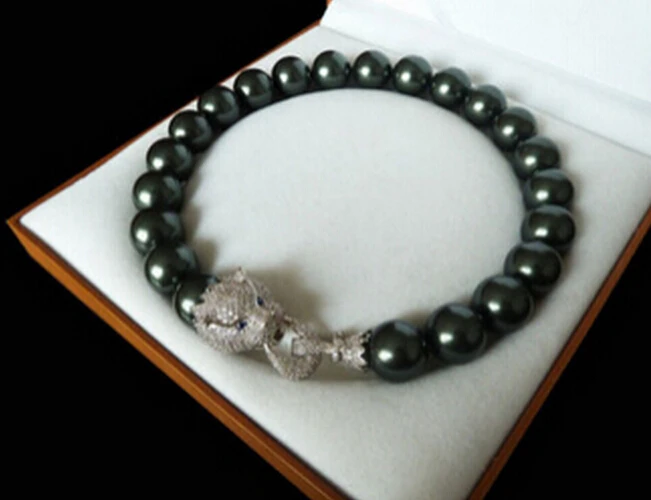 

DYY+++907 fancy 20mm black shell pearl inlay zircon leopard head necklace -Bridal jewelry free shipping