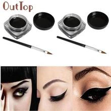 Из 2 предметов мини гелевая подводка для глаз с 2 PC Косметические кисти для макияжа Черный жизнь Водонепроницаемый подводка для глаз макияж глаз инструменты F5.8