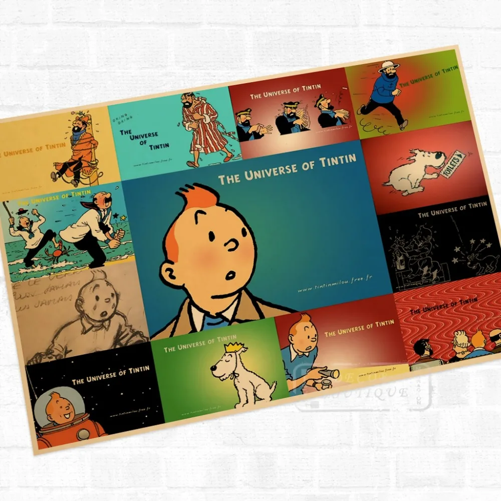 

Universe Of TinTin Cartoon Comic Vintage Retro Kraft Coated Poster Decorative DIY Wall Canvas Sticker Home Bar Art Poster Decor