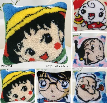 

DIY Carpet embroidered snap hook cushion / heels / wool / crochet hook embroidery cross stitch / pillow cartoon plants baby