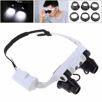 

Sales 10X 15X 20X 25X ABS Portable Adjustable Interchangeable Lens Headband Eyeglass Magnifier with LED Light and 8 Lens
