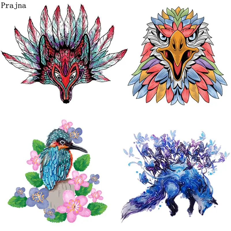 

Prajna Fox Wolf Parrot Iron-On Transfer Skull Animals Heat Transfer Accessories Patches For Clothing DIY Washable Stickers Decor