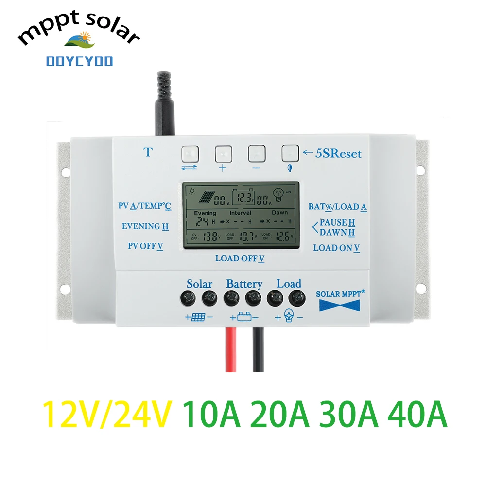

OOYCYOO MPPT T40A Solar charge Controller 12V 24V Auto LCD display with charge controller dual Control timer Street light system