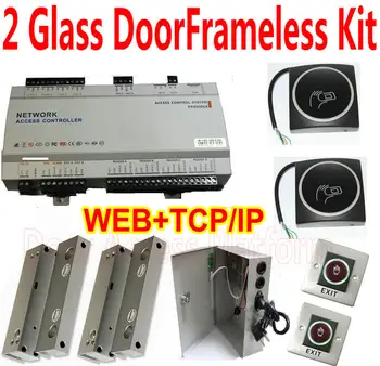 

2 Door Glass DoorFrameless kit with TwoDoorIP Controller PCB+2 New RFID Access Reader+2 Exit Button+2 No dooFrameBolt Lock Softw