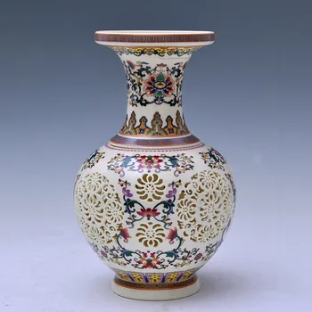 

Jingdezhen Vase Ceramic Handicraft Vase Hollow Vase enamels Ceramic Vase Gift Craft Decorations furnishing articles