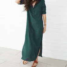 Summer Dress Casual Plus Size Long Sleeve Button Up Long Maxi Dress Cotton Linen Split Women Dress Summer Dress Casual Plus Size Long Sleeve Button Up Long Maxi Dress Cotton Linen Split Women Dress