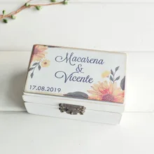 Новая Цветочная коробка, персонализированная Свадебная коробка в деревенском стиле, Подарочная коробка для обручальных колец на заказ, свадебный подарок