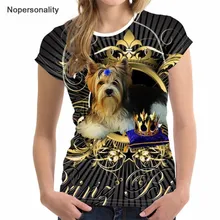 Nopersonality милые йоркские футболки с принтом для женщин футболки, 3D Собака эластичная футболка Femme, модные Базовые Женские рубашки Топ Плюс Размер