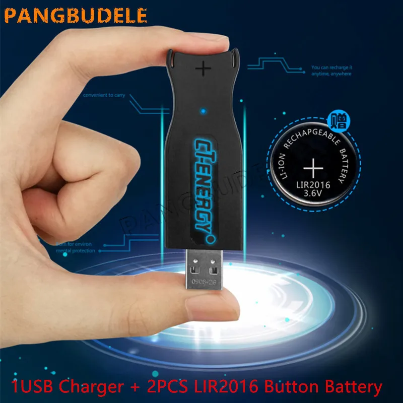 

High-quality NEW USB interface charger 1PCS + 2PCS rechargeable coin cell LIR2016 Button Battery .universal LIR2025 LIR2032