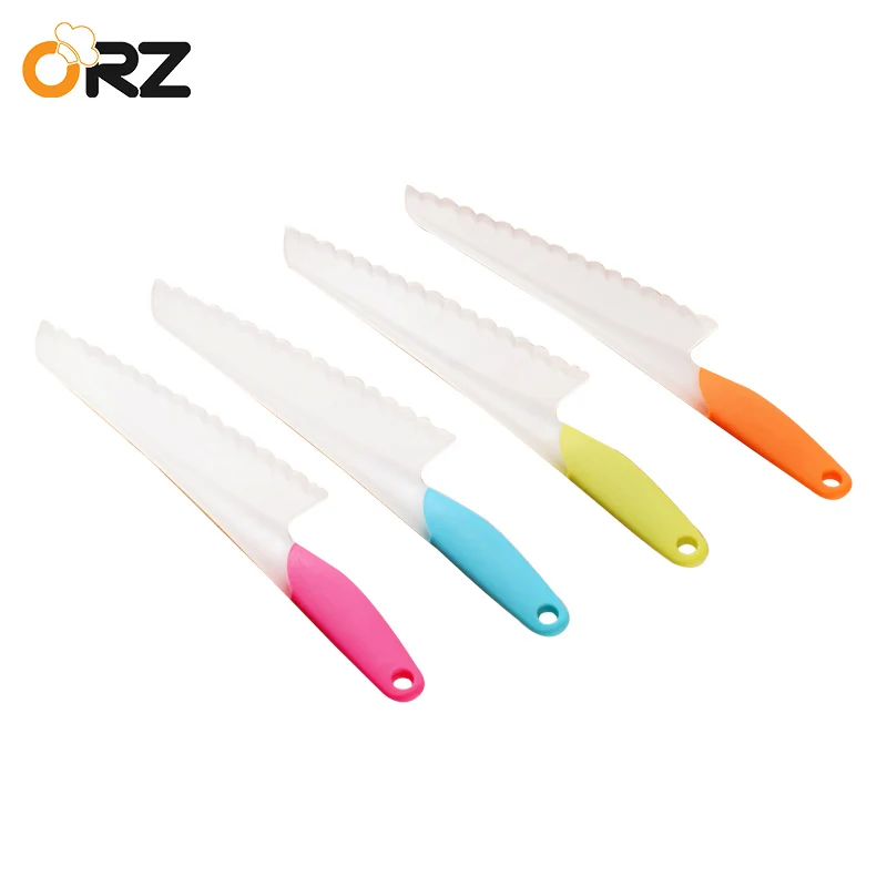 

ORZ 4PCS Fruit Vegetable Cutting Knife Colorful PP Safe Kids Fruit Chopped Salad Knife Kitchen Cooking Accessories Tools Cutter