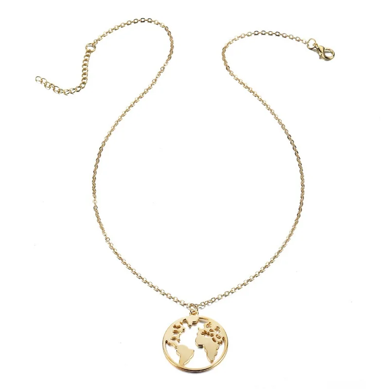 KISSWIFE, модное ожерелье с картой мира, женское круглое ожерелье, Золотые круглые ожерелья, подвески, цепочки, массивное ожерелье, прямая - Окраска металла: Gold