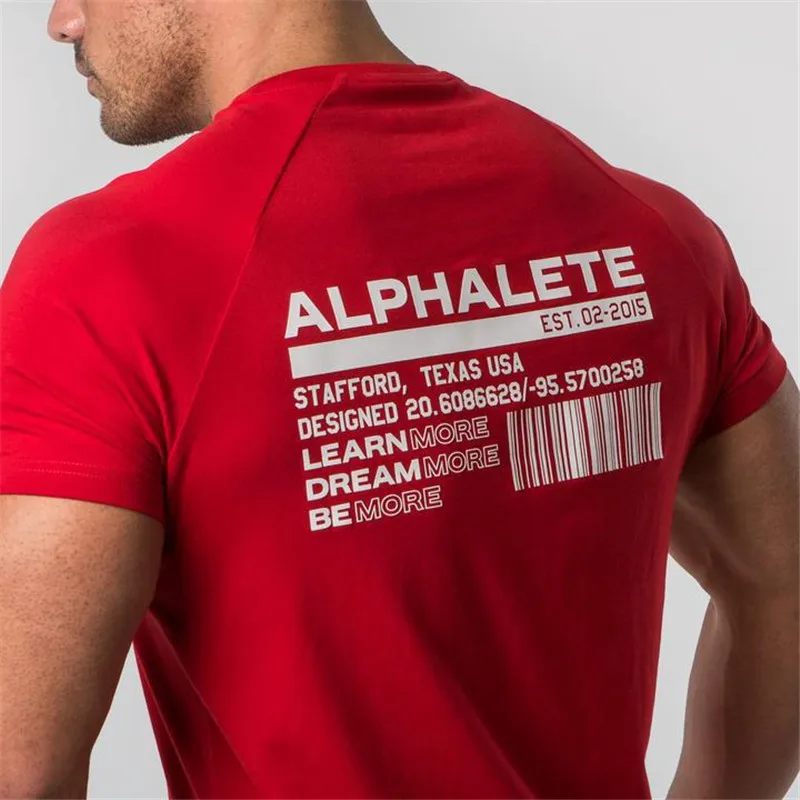 ALPHALETE летняя Новинка для мужчин тренажерные залы футболка фитнес бодибилдинг тонкие футболки Мода для отдыха с коротким рукавом хлопковые футболки топы