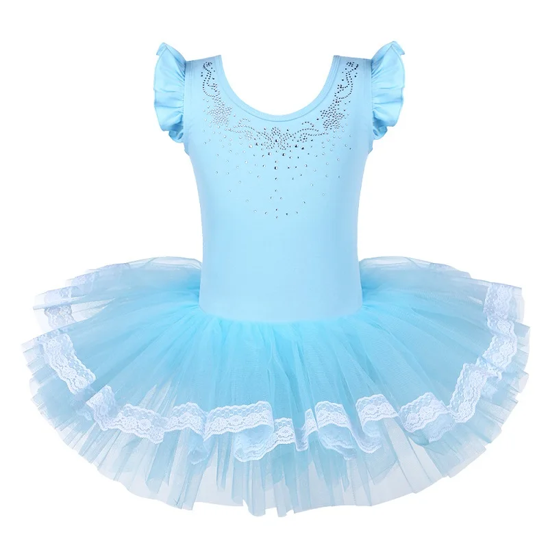 BAOHULU/балетное платье с коротким рукавом для девочек; детский балетный танцевальный костюм с пачкой; танцевальная одежда для балерины; танцевальный купальник - Цвет: B094 blue