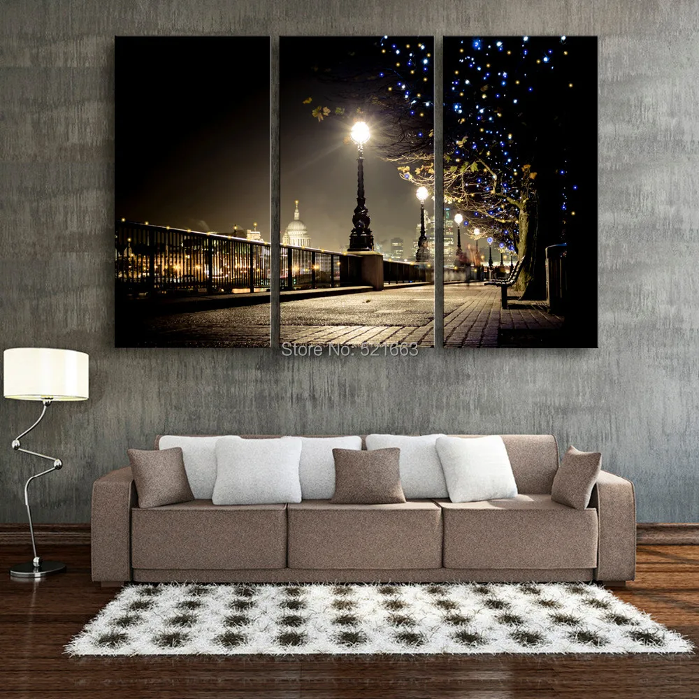 Free Shipping Art Print Stretched LED Canvas Print Lane Street Lights LED Flashing Optical Fiber
