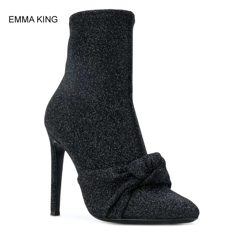 

2019 Spring Thin High Heels Ankle Boots Women Butterfly Knot Pointed Toe Comfortable Shoes Ladies Elegant Simple Winter Botas