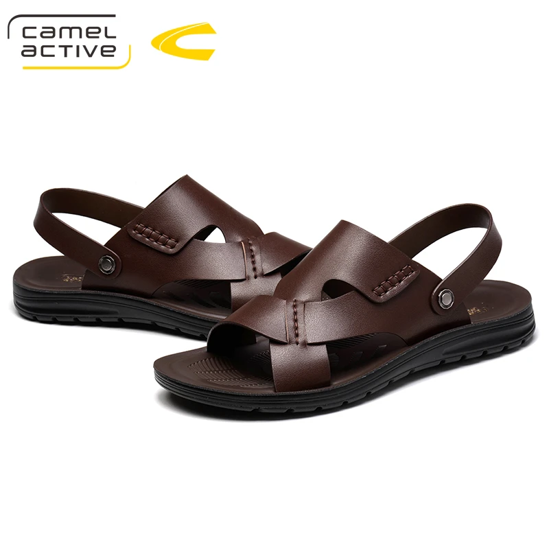 

Camel Active Summer Men Sandals Leather Vintage Flat Heel Solid Beach Gladiator Sandals For Men Breathable New Mens Shoes