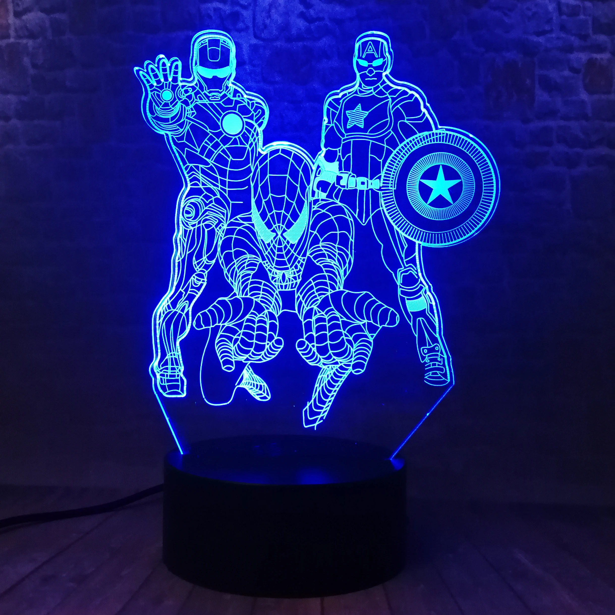  Amroe 3D Marvel Heroes Night Lights for Kids 7 Colors LED Illusion Bedroom Table Lamp Spiderman Cap - 33050777189