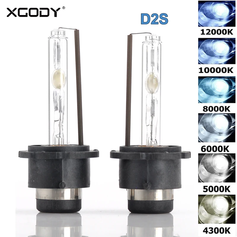 2 шт. XGODY D2S ксеноновых фар, Высокопрочная конструкция лампы 35W 12V 3000K 4300K 5000K 6000K 8000K 10000K 12000K D2R D2C автомобиля Замена фар фары лампы