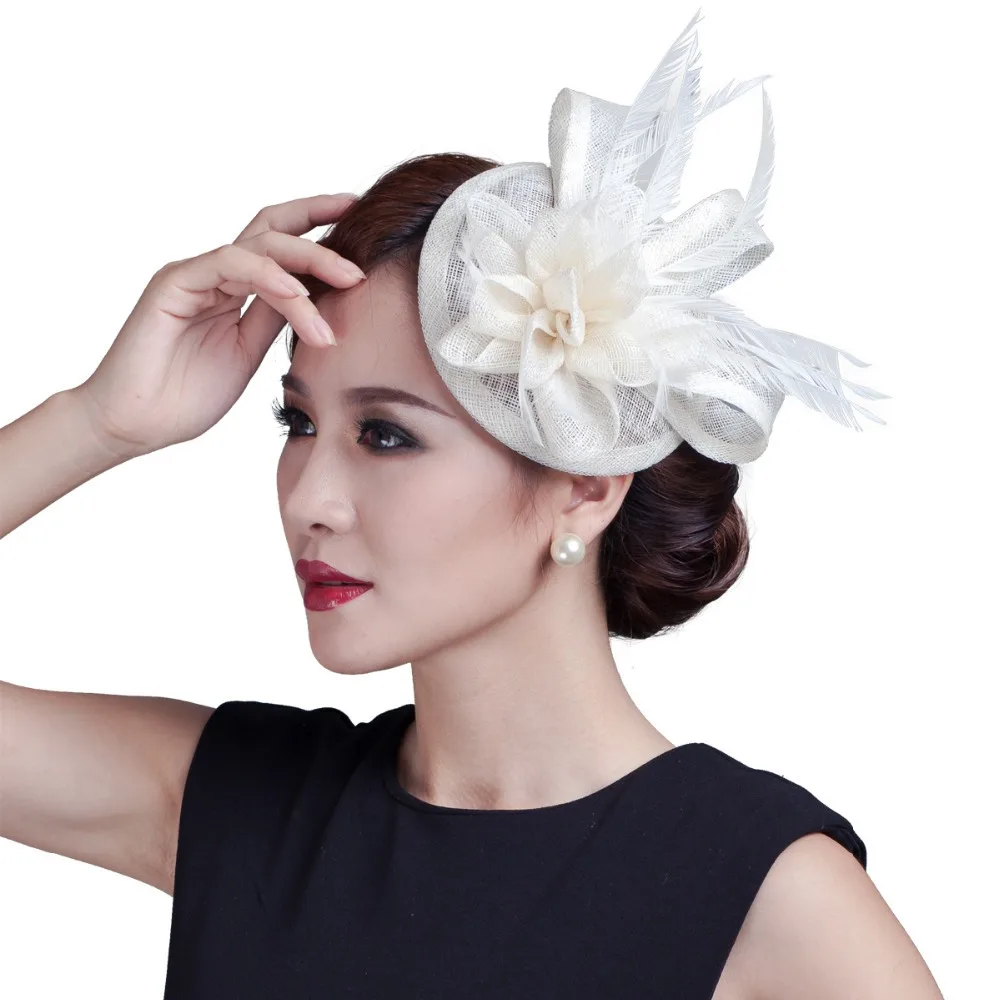 

Feather Fascinator Sinamay Hair Clip For Ladies Blue Pink Wedding Flower Sinamay Hat Bridal Party Cocktail Hair Accessories