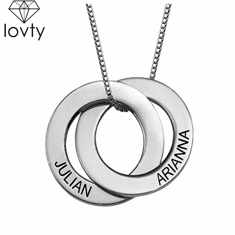 

lovty Personalized 2 Russian Circles Interlocking Pendant Necklace Custom Name Necklaces 925 Silver Best Gift for Mother's Day