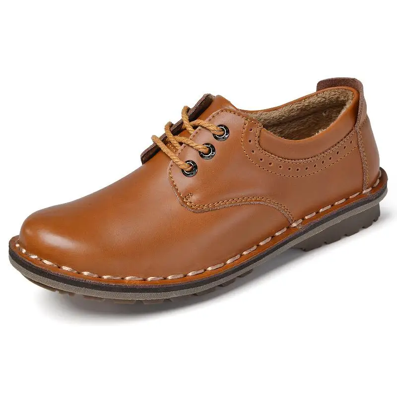 28-65; зимняя обувь; Мужская обувь из натуральной кожи; плюшевая Теплая мужская обувь; повседневная обувь; Цвет черный, коричневый - Цвет: Brown Fur