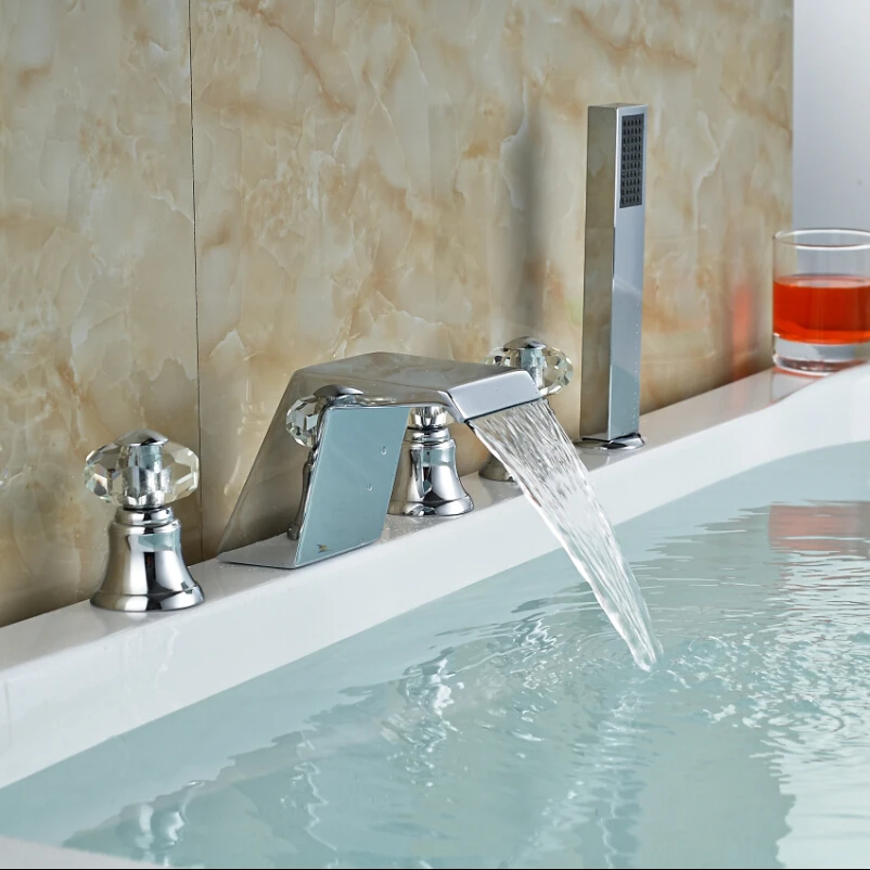 

Modern 5 PCS Bathroom Bathtub Mixer Taps Three Handles with Handheld Shower Chrome