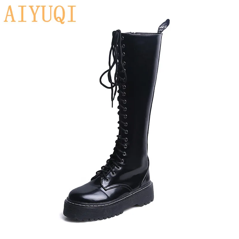 

AIYUQI 2019 autumn new women long boots British wind flat Martin boots winter fashion women elastic force boots