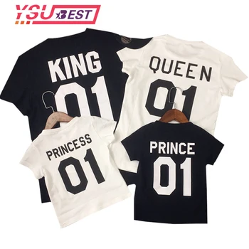 

Family Look Short Sleeved T-shirt Father Son Mother and Daughter Clothes 01 King Queen Princess Prince Family Matching Outfits