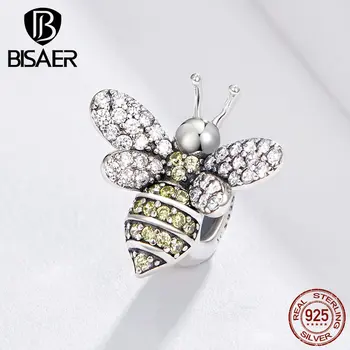 

BISAER Bee Charms 925 Sterling Silver Crystal Busy Bee Charms fit for Zircon Bracelets Bangles Silver 925 Jewelry ECC1194