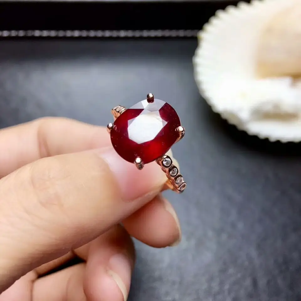 

[MeiBaPJ Big Natural New Burning Pigeon Blood Ruby Gemstone Fashion Simple Ring for Women Real 925 Sterling Silver Fine Jewelry