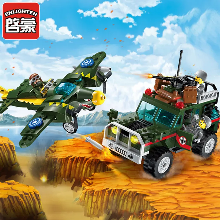 

ENLIGHTEN 1707 Military Fighter War Air Armed Strike Car Figure Blocks Compatible Building Bricks Toys For Children