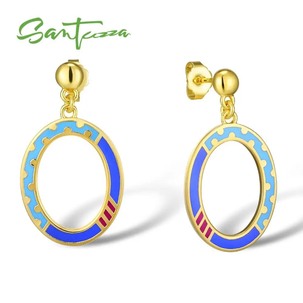 

SANTUZZA Fancy Earrings for Women Oval Earrings Blue HANDMADE Enamel Drop Earrings For Women Ladies Party Fashion Jewelry