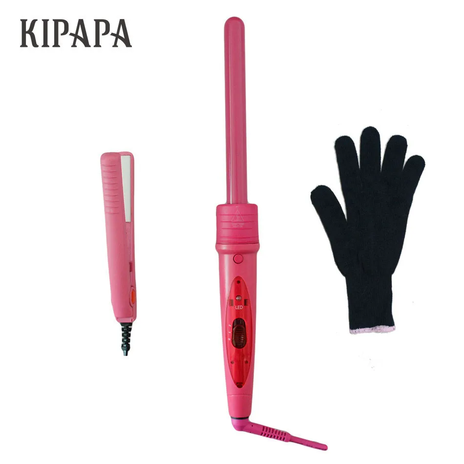 

KIPAPA Hair Curling Iron Dual Voltage 100-240V Curling Wand Tongs Ceramic Hair Curler Roller with Mini Hair Straightenener