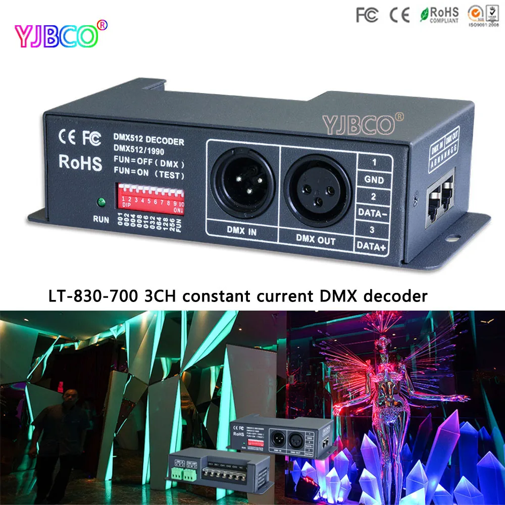 

New RGB Strip Controller LT-830-700 DMX/PWM 3CH CC decoder;DC12V-DC48V input;700mA CC*3CH output