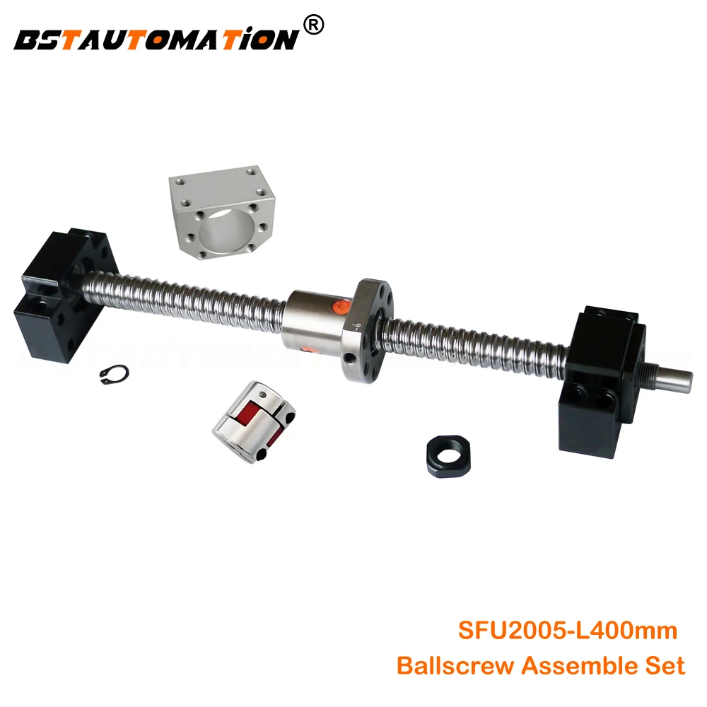 

SFU2005 Rolled ballscrew 400mm end machined + SFU2005 ballnut housing + BK15 BF15 support + Jaw coupler 2005 Ball screw