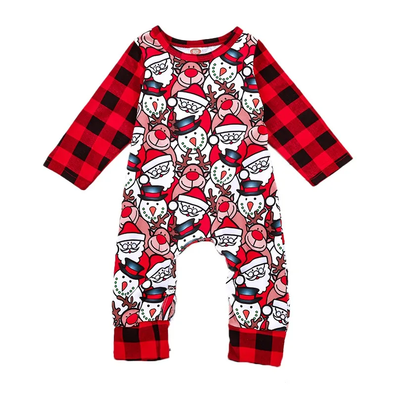 Baby Jumpsuit Plaid Cartoon Christmas Elk Baby Bodysuit Long Sleeve