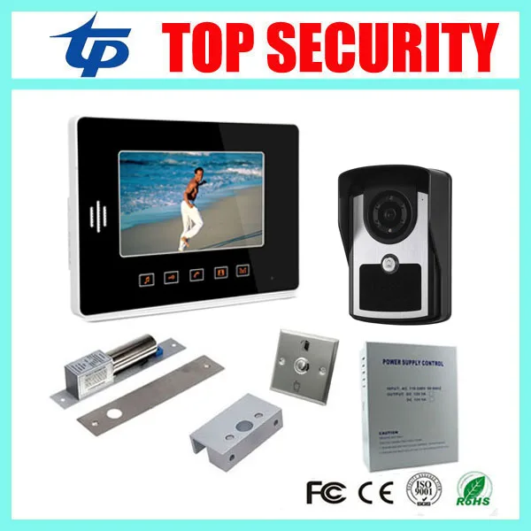 

Free shipping video door phone 7" Inch TFT touch screen ip65 waterproof out door camera+power supply+lock+bracket+exit button