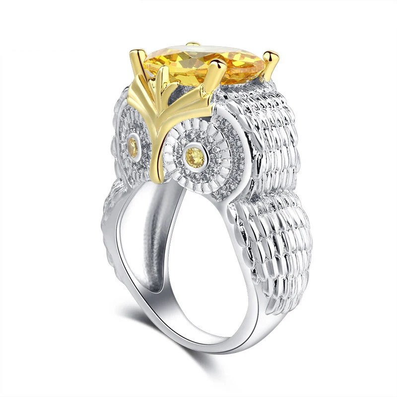 2020 Big Stones Engagement Ring For Women Owl Animal Crystal Boho Cubic Zirconia Bohemian Silver Color Luxury Jewelry | Украшения и