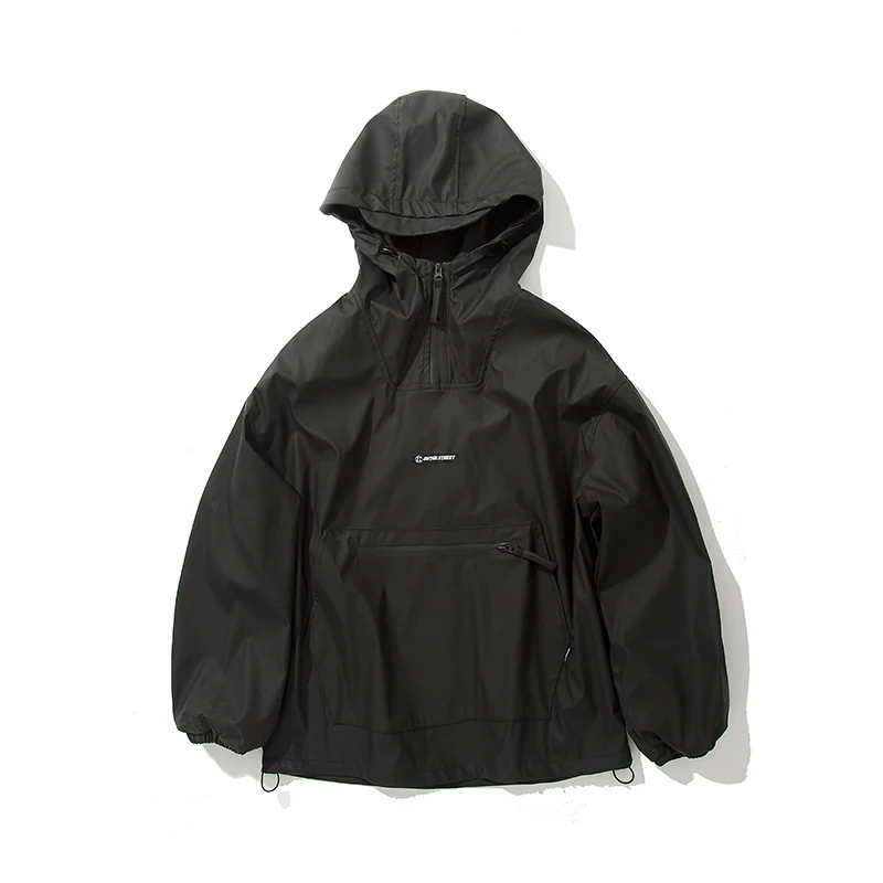 CHINISM Front Pocket PU Hooded Jackets Men Loose Waterproof Hip Hop Streetwear Windbreaker Jacket Stay Wise Printed PU Outwear CHINISM Front Pocket PU Hooded Jackets Men Loose Waterproof Hip Hop Streetwear Windbreaker Jacket Stay Wise Printed PU Outwear