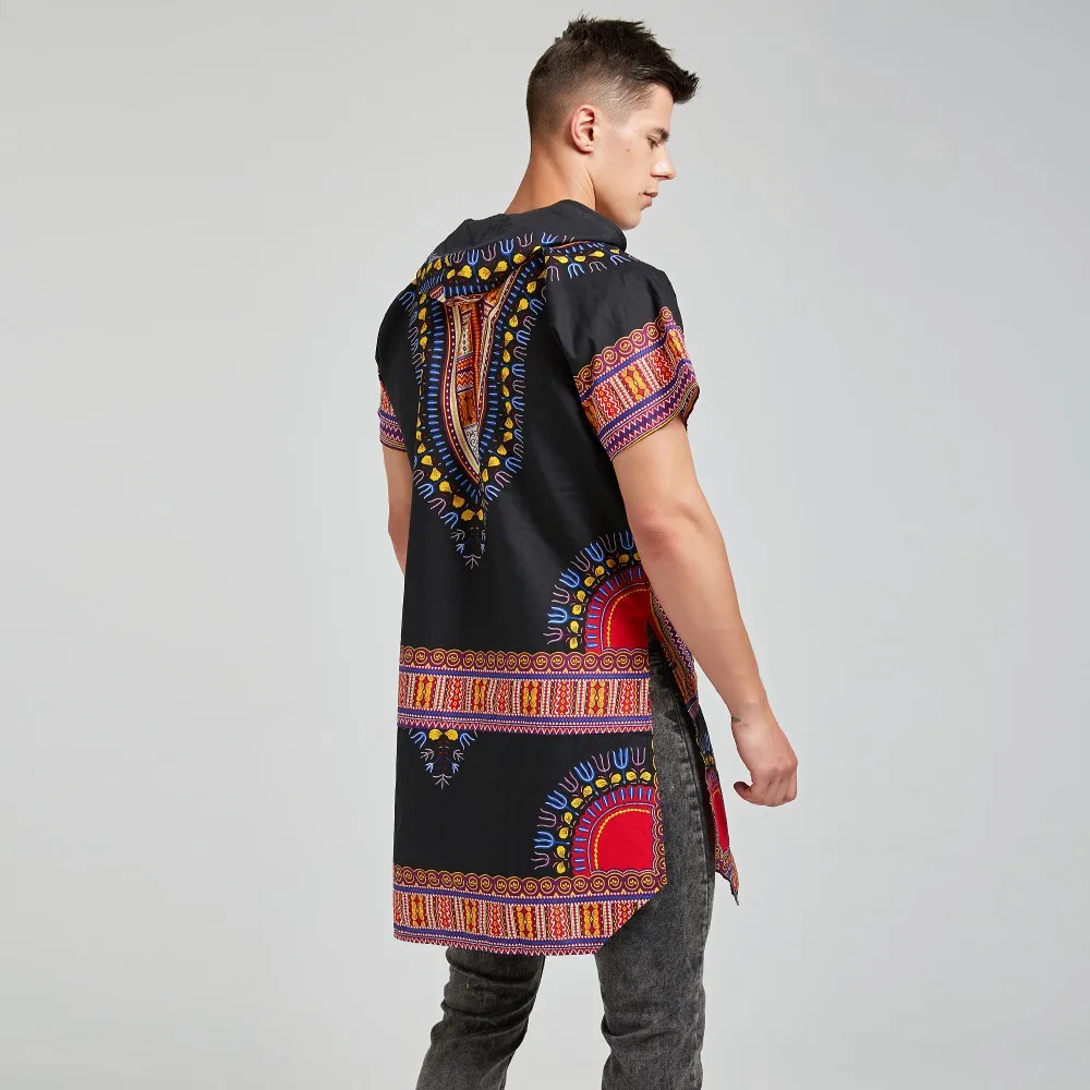 Унисекс хлопок длинный плюс размер Дашики африканская Анкара Этническая Китенге племенная черная рубашка