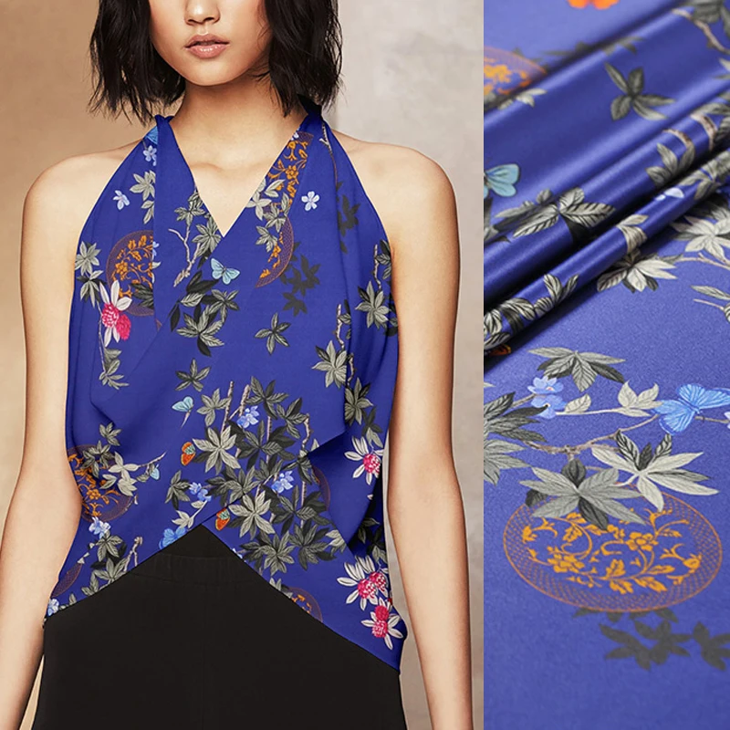 112 CM Breed 25 MM Planten Print 94% Zijde en 6% Spandex Strech Zware Blauwe Zijde Satijn Stof voor Shirt rok Jurk Cheongsam J061 112 CM Breed 25 MM Planten Print 94% Zijde en 6% Spandex Strech Zware Blauwe Zijde Satijn Stof voor Shirt rok Jurk Cheongsam J061